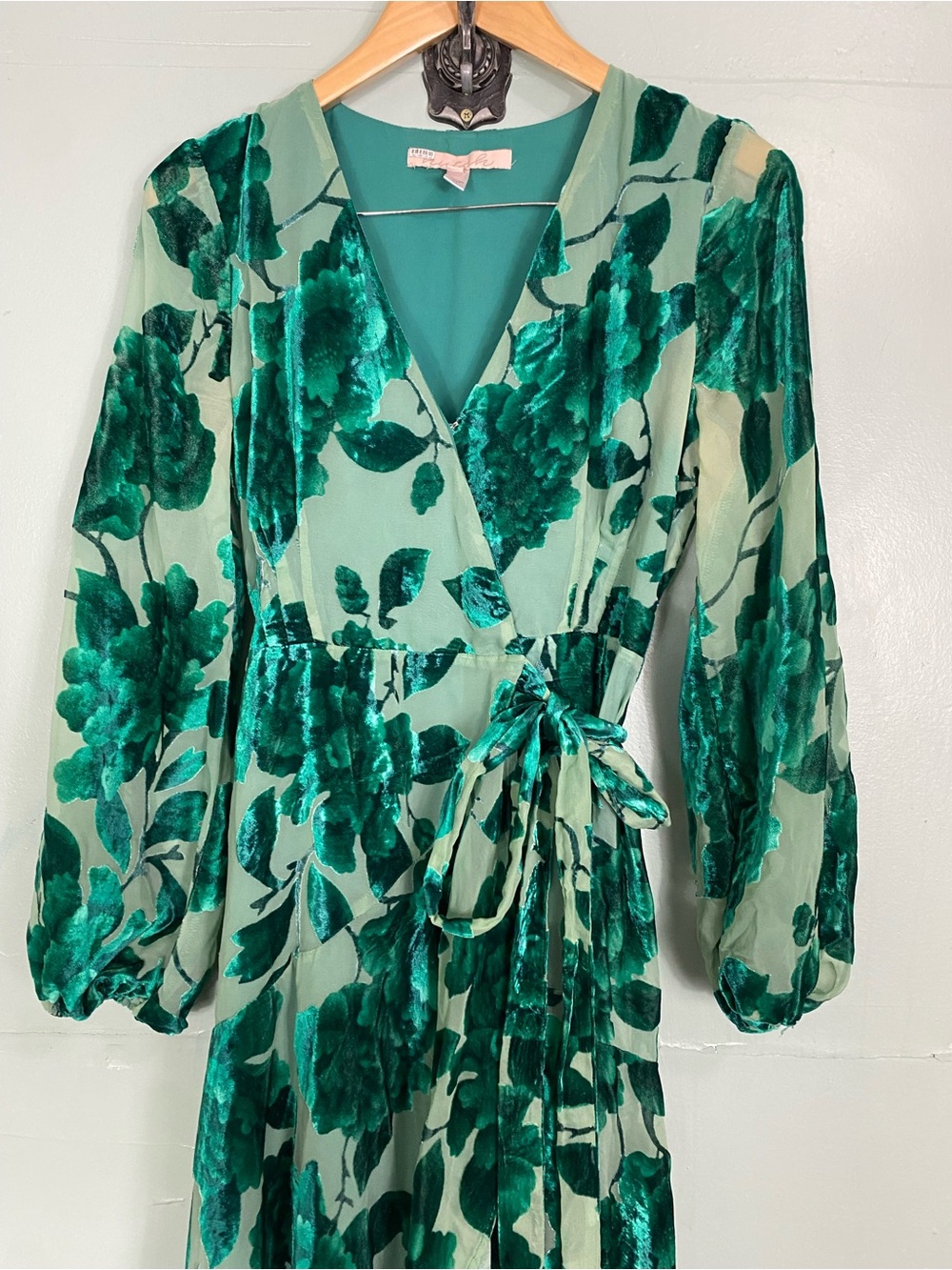 Anthropologie Hutch Velvet Wrap Dress Green Maxi Floral Small - Picture 3 of 8